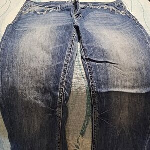 Grace in LA Blue Boot Cut Jeans with Vintage Distressing